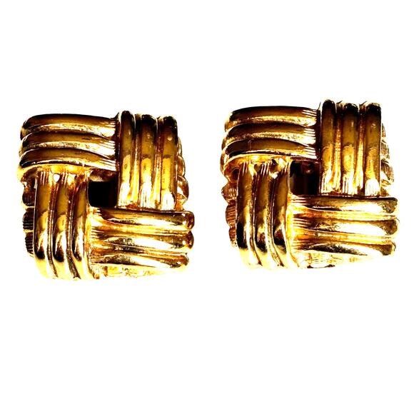 Vintage 1980’s clip on earrings bold dimensional gold squares chunky boss lady - Picture 1 of 6